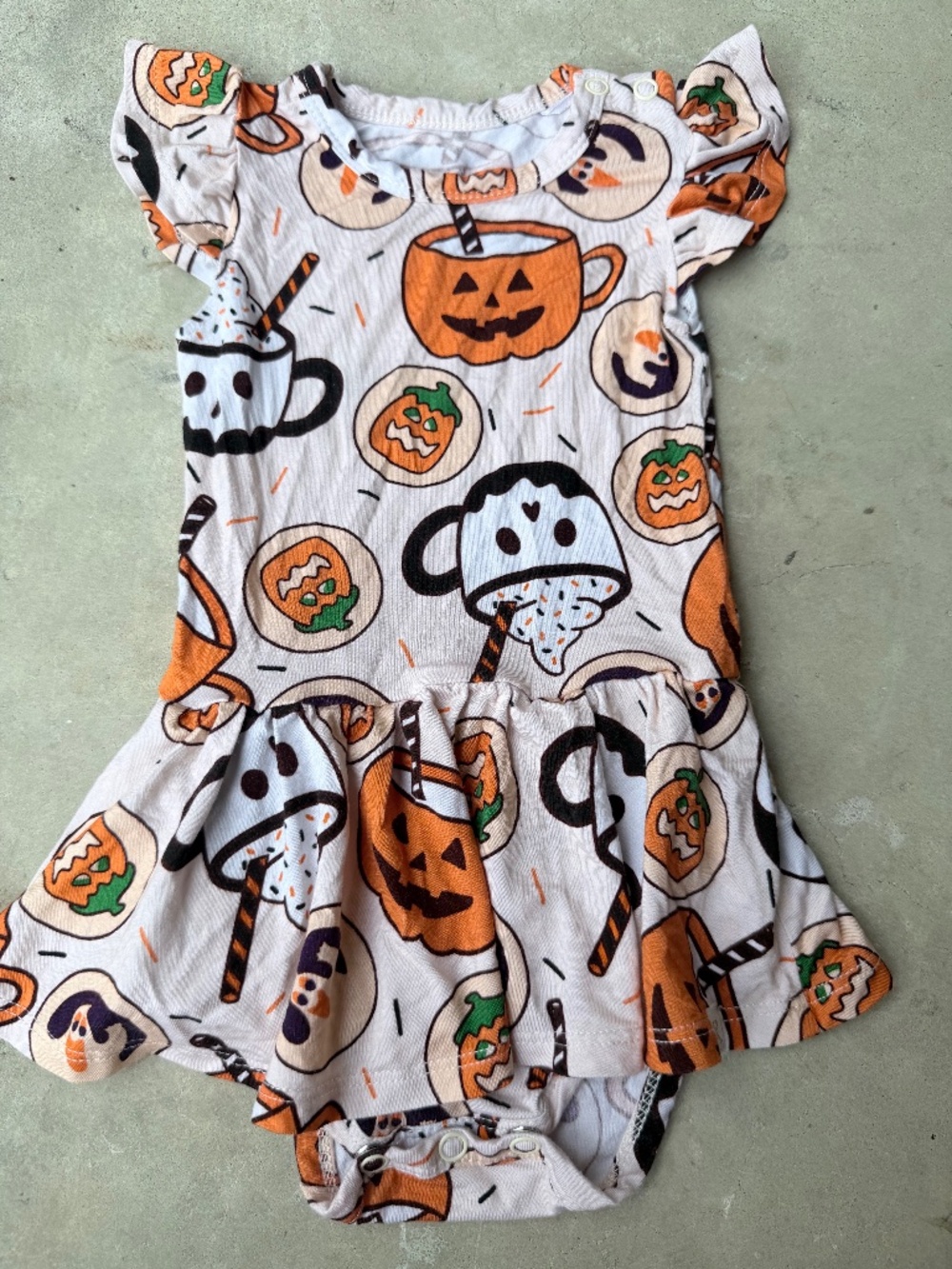 Halloween Hot Cocoa Cups Twirl Bodysuit Bamboo Dress